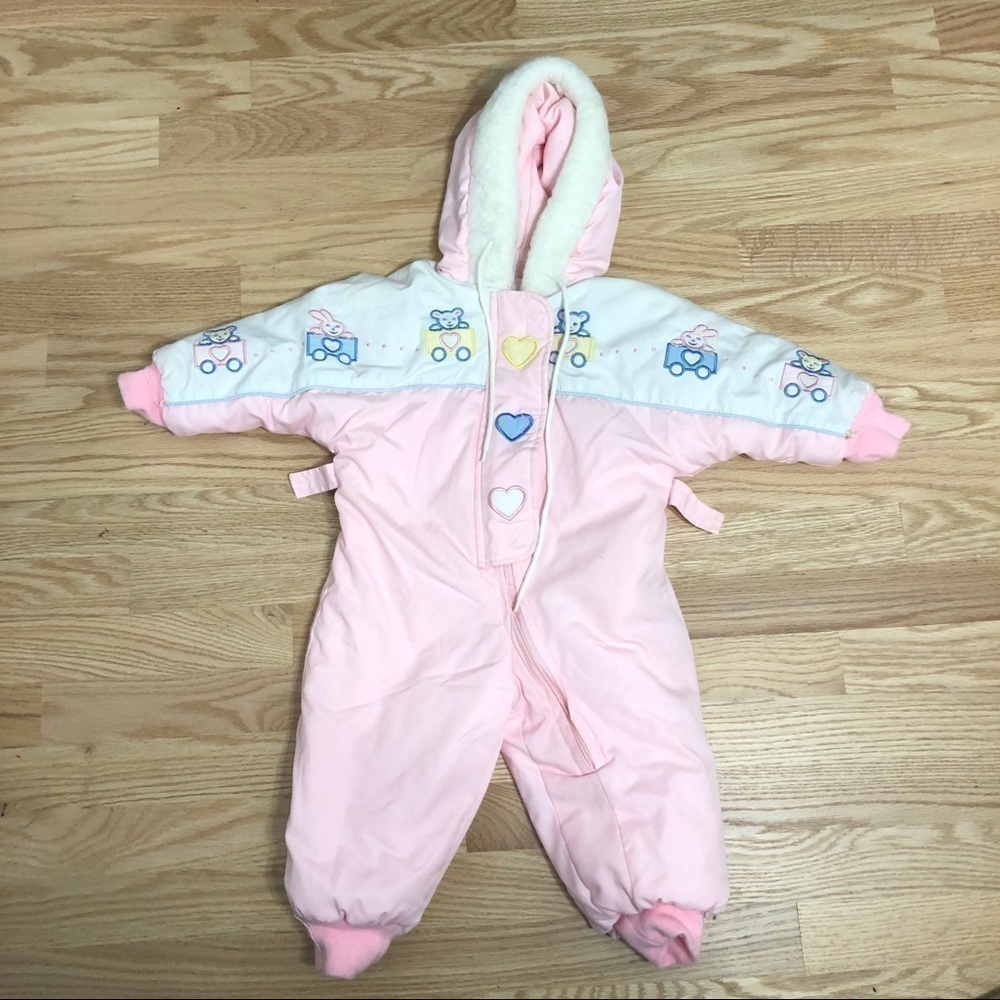 Vintage Tidykins Kids Snowsuit Quilted Puffer 18 Months Bunting 90s 80s Hooded